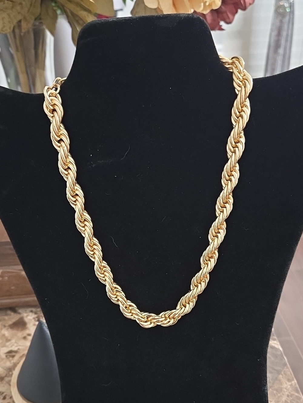 Polished Gold-Tone Rope Chain Necklace for Women